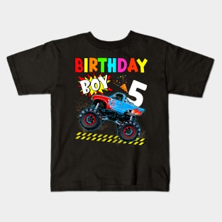 5th Birthday Boy Blaze 5 Year Old Monster Truck Bday Party Kids T-Shirt